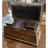 A Victorian rosewood sarcophagus tea caddy, width 34cm, depth 19cm, height 22cm