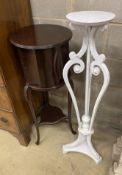 An Edwardian mahogany circular jardiniere stand, 34cm diameter, 89cm high together with a painted