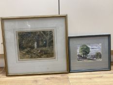 Samuel Bough (1822-1878), watercolour, Woodland scene with deer, signed, 18 x 24cm and a sketch