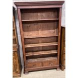 A 19th century French mahogany open bookcase, length 120cm, depth 38cm, height 196cm