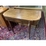 A George IV satinwood banded folding mahogany card table, width 90cm, depth 44cm, height 74cm