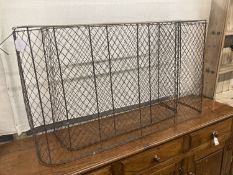 Two Victorian brass mounted mesh spark guards, larger width 120cm, depth 30cm, height 69cm