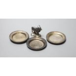 A set of six Polish 800 standard white metal small dishes, 71mm, 99 grams and a miniature model of a
