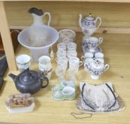 A Barolac opalescent glass vase, a Wedgwood black basalt teapot, Wedgwood and Spode coffee wares,