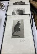Modern British, three limited edition prints, Studies of cats, largest 41 x 35cm