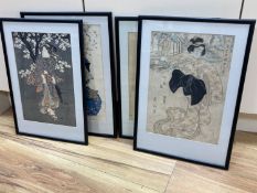Japanese School, four assorted woodblock prints, Geisha's and actresses, largest 36 x 25cm