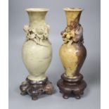 Two early 20th century Chinese soapstone vases, tallest 31cm