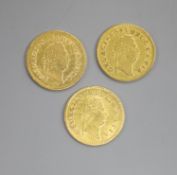 Three George III gold one third guineas, 1797(2) & 1798.