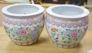 A pair of Chinese famille rose jardinieres, diameter 41cmCONDITION: Both jardinieres have a a