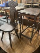 Two 1920's oak occasional tables, larger width 60cm, depth 37cm, height 72cm, together with a carved