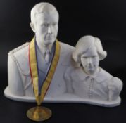 A white plastered fibreglass double bust of Lord and Lady Mountbatten, width 66cm height