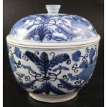 A Japanese Arita blue and white tureen and cover, c.1700, painted in underglaze blue with stylised