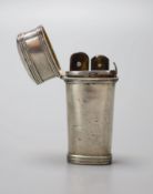 A George IV reeded silver lancet case, containing four tortoiseshell fleams, with steel blades,