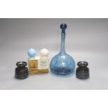 An art glass decanter and stopper, a Gustavsberg Bagdad model and two Scandinavian pots, tallest