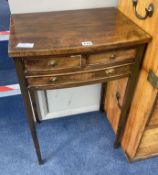 A George III style mahogany side table, fitted one long and two small drawers, width 48cm, depth