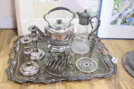 A quantity of assorted silver plate to include a large rectangular tray