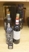 A quantity of spirits, including Remy Martin Pasquit fine cognac, Martell Cordon Bleu 24fl oz. and a