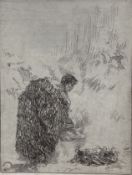 Stuart Peterson (1900-), etching, Maori cooking, signed and dated 1931, 21/50, 16 x 12.5cm