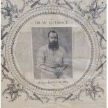 A framed printed handkerchief commemorating Dr W.G. Grace, c.1900, 61 x 55cm