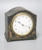 A 1920's chinoiserie lacquer mantel timepiece, height 13cm