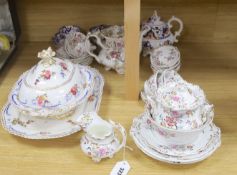 Two Victorian bone china part teasets, a covered tureen and matching meat plate