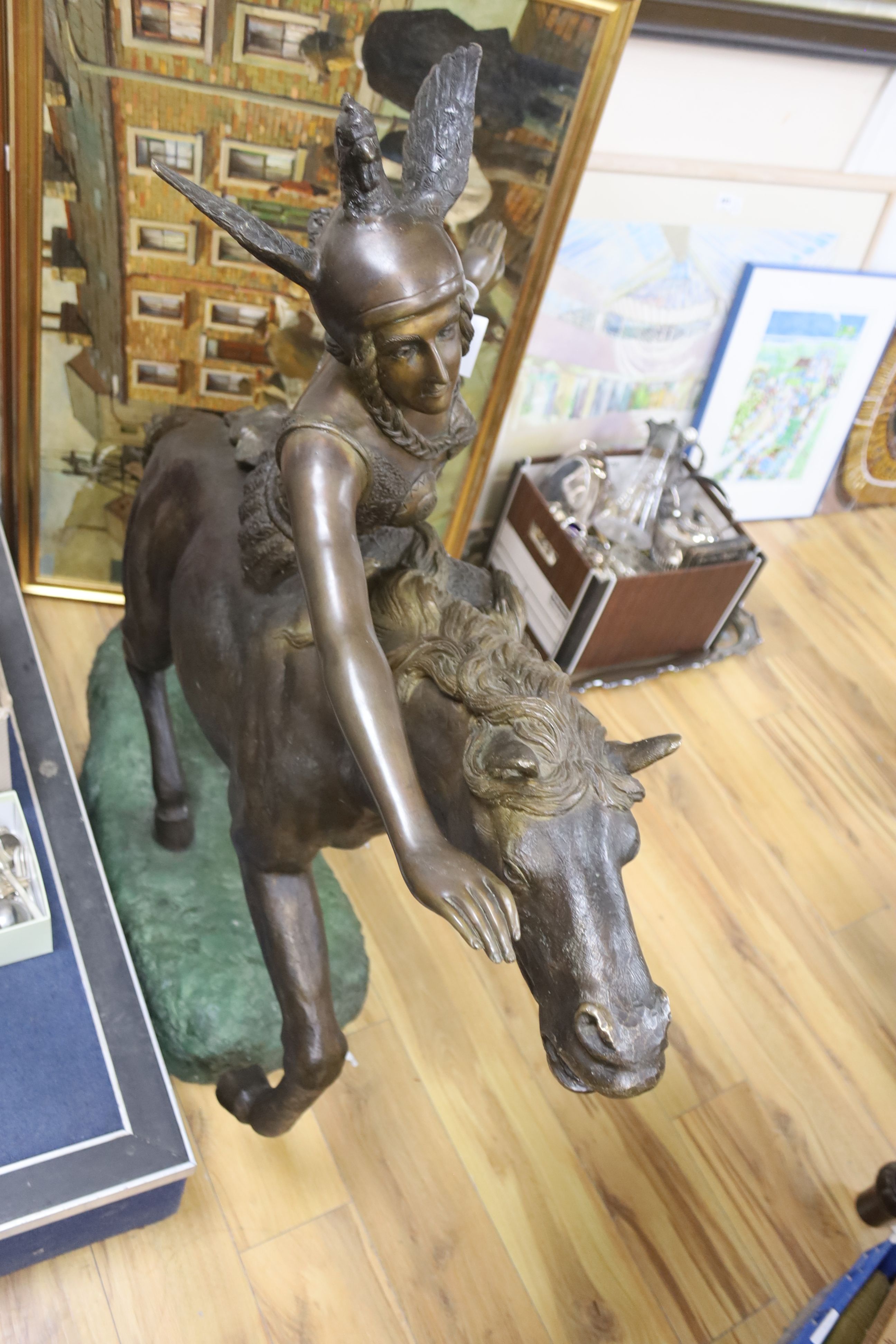 A large bronze of a Valkyrie on horseback, width 135cm height 122cm - Image 3 of 7