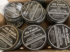 Approximately 96 tins of Old English antique wax polish- dark