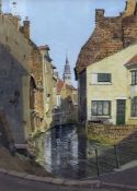 John Doyle (b.1928), watercolour, Village backwater, signed, 45 x 32cm