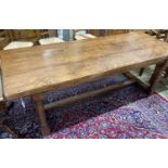 An 18th century style oak refectory dining table, length 214cm, depth 81cm, height 76cm