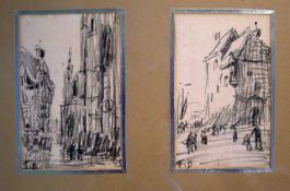 Frank Myers Boggs (1855-1926), 2 pencil sketches, Views of Caudebec and Honfleur, initialled, 11 x