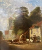 William Hixon (19th C.), oil on board, Outside The Six Bells and Willsden Church, Middlesex,