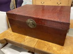 A Chinese leather bound trunk, width 80cm, depth 52cm, height 35cm