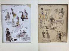 Herbert Weller, pair of ink and watercolour caricatures, 'What the poets have said' and 'About men