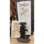 A pair of rectangular cast plaster plaques, larger 59cm high, 22cm wide together with a Victorian