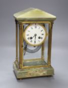 A French green onyx and gilt brass four glass mantel clock, height 32cm