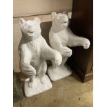 A pair of painted bear reconstituted stone garden pot holders, 97cm high