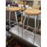 A pair of contemporary silvered metal bar stools, height 73cm