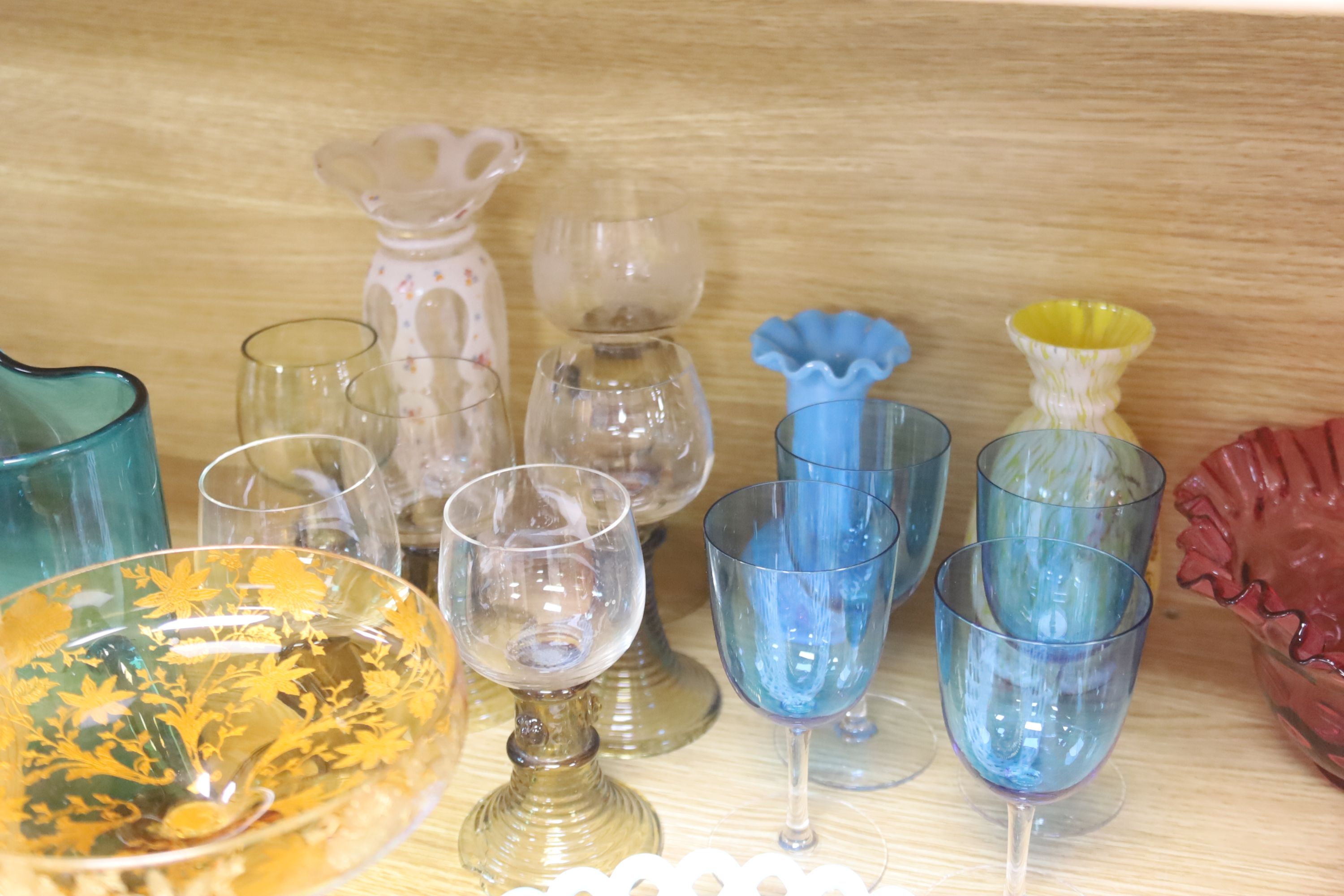 An assortment of 19th century and later coloured glassware including cranberry, Bohemian, Venetian - Image 5 of 6