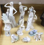 Four pieces of Lladro porcelain and assorted Nao etc (10)