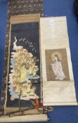 A Chinese scroll painting on silk of Guanyin, early 20th century, image 37 x 24.5cm and a Japanese