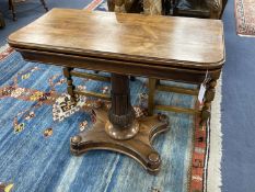 A Victorian rosewood folding card table, width 90cm, depth 45cm, height 75cmCONDITION: Top faded and