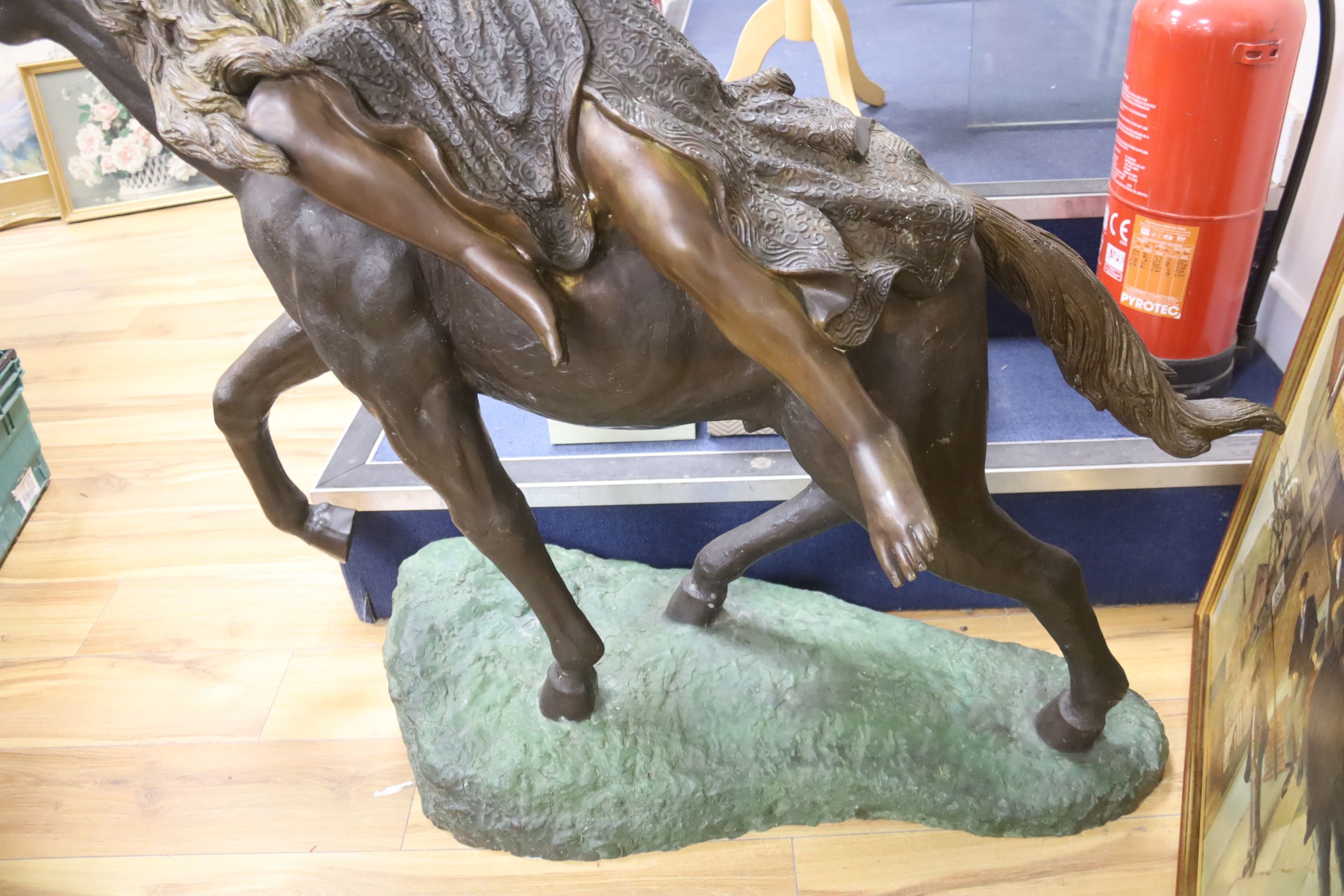 A large bronze of a Valkyrie on horseback, width 135cm height 122cm - Image 5 of 7