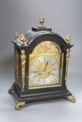 A late Victorian ebonised bracket clock, height 37cm, French drum movement