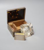 A 1920's silver and tortoiseshell mounted cigarette box, containing a fitted matched silver