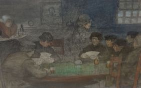 Attributed to Nico Jungman (1872-1935), pencil and watercolour, Card players around a table, signed,