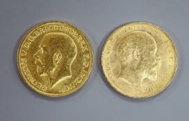 Two gold sovereigns, 1904 & 1911.