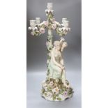 A large 19th century Sitzendorf porcelain figural candelabrum, height 62cm