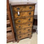An early 20th century Queen Anne revival walnut narrow six drawer chest, width 61cm, depth 42cm,