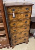 An early 20th century Queen Anne revival walnut narrow six drawer chest, width 61cm, depth 42cm,