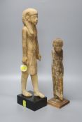 Two Egyptian wood figures, one possibly Coptic period